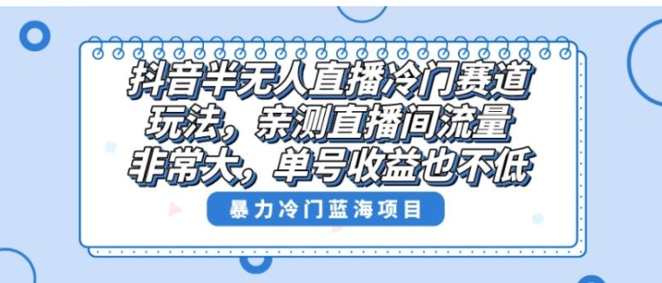 抖音半无人直播冷门赛道玩法，直播间流量非常大，单号收益也不低！-柚子资源网