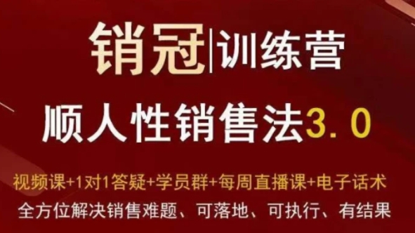 爆款！销冠训练营3.0之顺人性销售法，全方位解决销售难题、可落地、可执行、有结果-柚子资源网