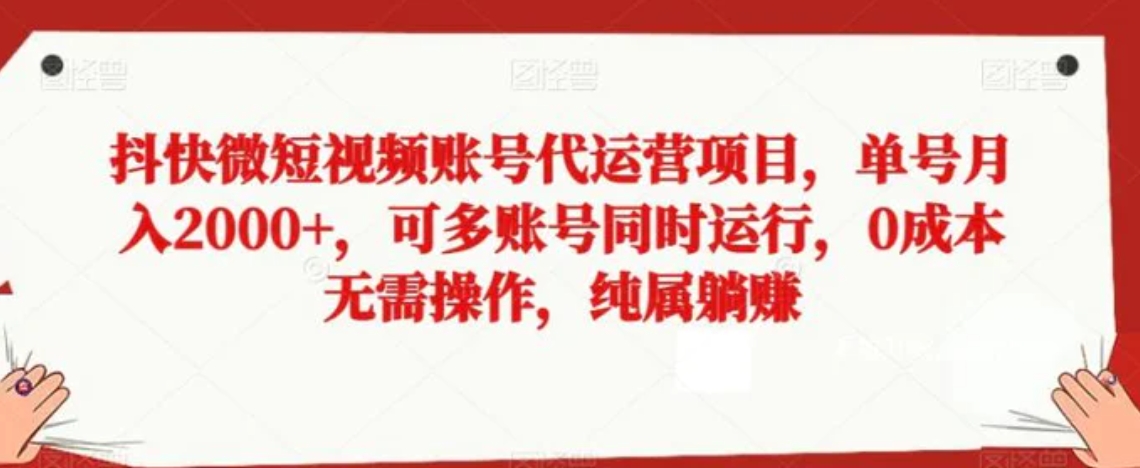 抖快微短视频账号代运营项目，单号月入2000+，可多账号同时运行，0成本无需操作，纯属躺赚【揭秘】-柚子资源网