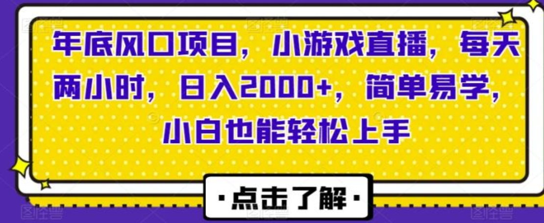 年底风口项目，小游戏直播，每天两小时，日入2000+，简单易学，小白也能轻松上手-柚子资源网