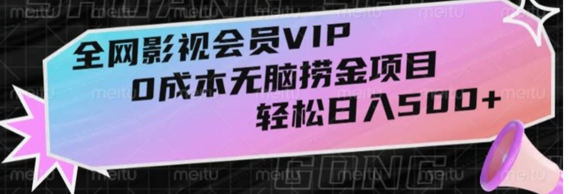 全网影视会员VIP，很老却常青的0成本无脑捞金项目，轻松日入500+【揭秘】-柚子资源网
