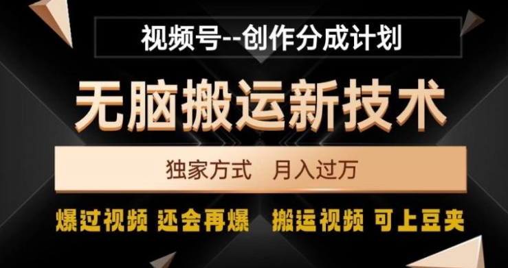 视频号无脑搬运新技术，破原创壕流量，独家方式，爆过视频，还会再爆【揭秘】-柚子资源网