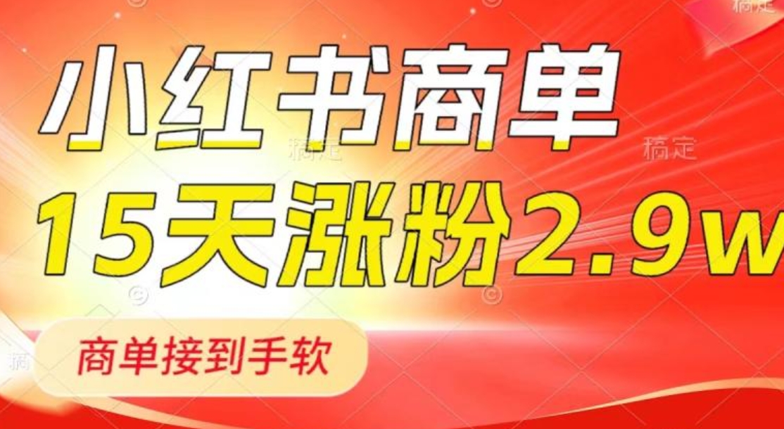 小红书商单最新玩法，新号15天2.9w粉，商单接到手软，1分钟一篇笔记-柚子资源网