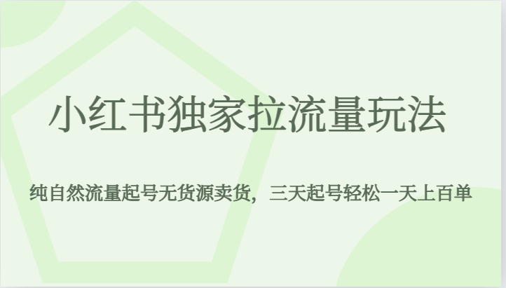 小红书独家拉流量玩法，纯自然流量起号无货源卖货，三天起号轻松一天上百单-柚子资源网