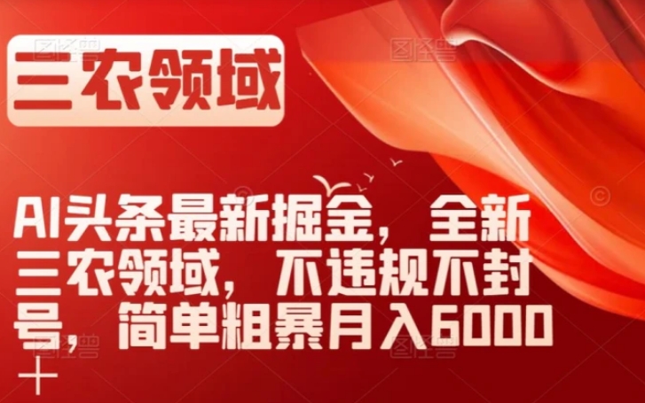 AI头条最新掘金，全新三农领域，不违规不封号，简单粗暴月入6000＋【揭秘】-柚子资源网
