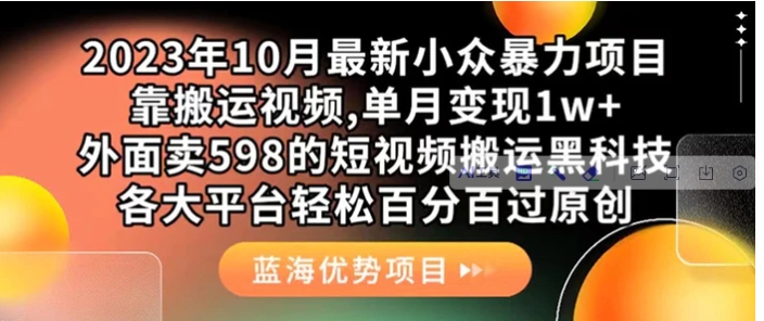 外面卖598的10月最新短视频搬运黑科技，各大平台百分百过原创 靠搬运月入1w-柚子资源网