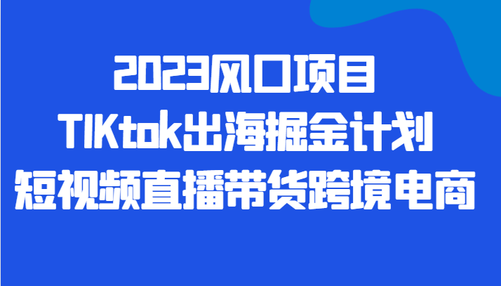 2023风口项目TIKtok出海掘金计划短视频直播带货跨境电商-柚子资源网