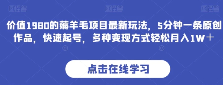 价值1980的薅羊毛项目最新玩法，5分钟一条原创作品，快速起号，多种变现方式轻松月入1W＋【揭秘】-柚子资源网