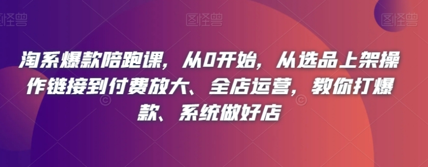 淘系爆款陪跑课，从0开始，从选品上架操作链接到付费放大、全店运营，教你打爆款、系统做好店-柚子资源网