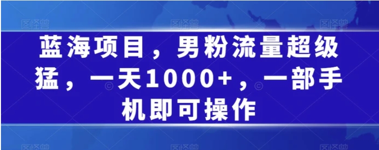 蓝海项目，男粉流量超级猛，一天1000+，一部手机即可操作【揭秘】-柚子资源网