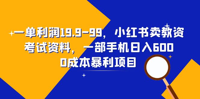 一单利润19.9-99，小红书卖教资考试资料，一部手机日入600-柚子资源网