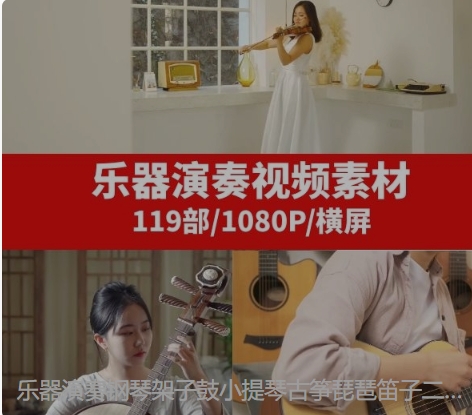 乐器演奏钢琴架子鼓小提琴古筝琵琶笛子二胡弹奏短视频素材-柚子资源网