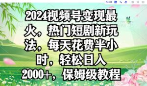 （9161期）2024视频号变现最火，热门短剧新玩法，每天花费半小时，轻松日入2000+，…-柚子资源网