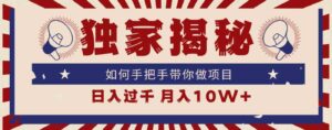 （9362期）独家揭秘，如何手把手带你做项目，日入上千，月入10W+-柚子资源网
