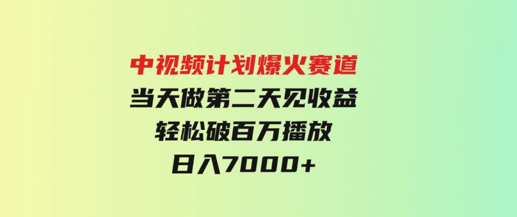 （9773期）中视频计划爆火赛道，当天做，第二天见收益，轻松破百万播放，日入7000+-柚子资源网
