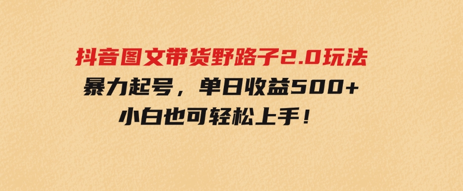（9790期）抖音图文带货野路子2.0玩法，暴力起号，单日收益500+，小白也可轻松上手！-柚子资源网