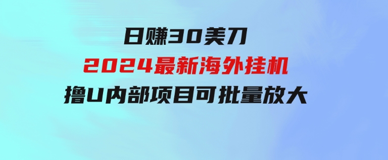 日赚30美刀，2024最新海外挂机撸U内部项目，全程无人值守，可批量放大-柚子资源网