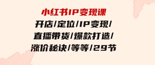 小红书IP变现课：开店/定位/IP变现/直播带货/爆款打造/涨价秘诀/等等/29节-柚子资源网