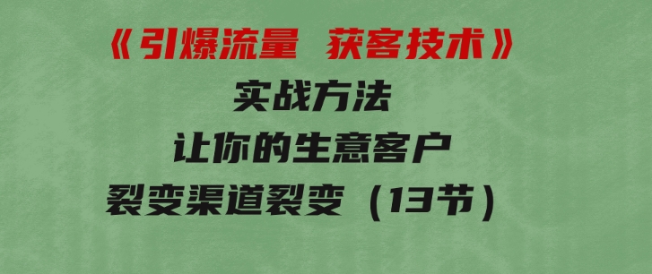 《引爆流量获客技术》实战方法，让你的生意客户裂变渠道裂变（13节）-柚子资源网