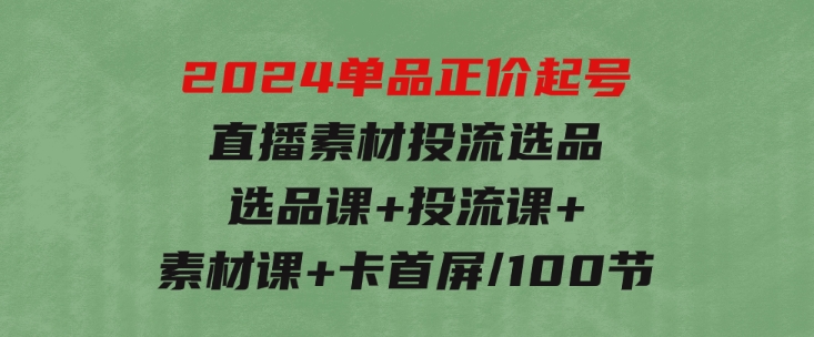 2024单品正价起号，直播素材投流选品：选品课+投流课+素材课+卡首屏/100节-柚子资源网