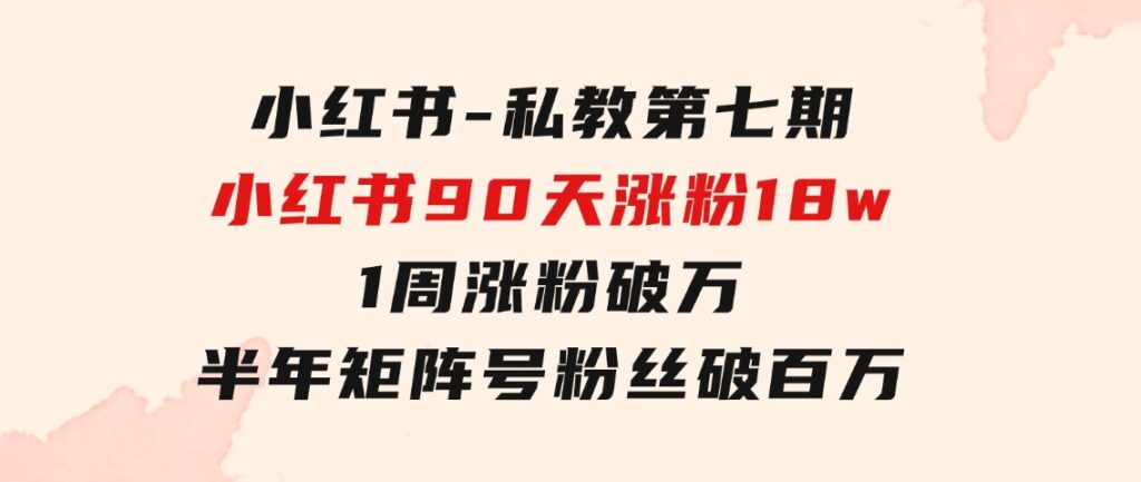 小红书-私教第七期，小红书90天涨粉18w，1周涨粉破万半年矩阵号粉丝破百万-柚子资源网