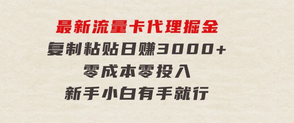 最新流量卡代理掘金，复制粘贴日赚3000+，零成本零投入，新手小白有手就行-柚子资源网