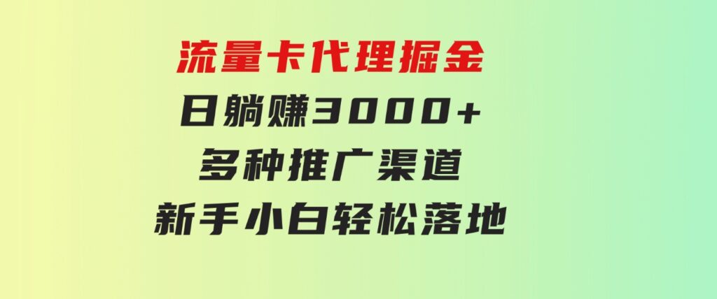 流量卡代理掘金日躺赚3000+多种推广渠道新手小白轻松落地-柚子资源网