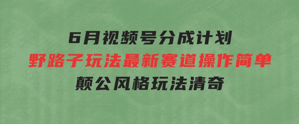 6月视频号分成计划野路子玩法最新赛道操作简单，颠公风格玩法清奇，流…-柚子资源网