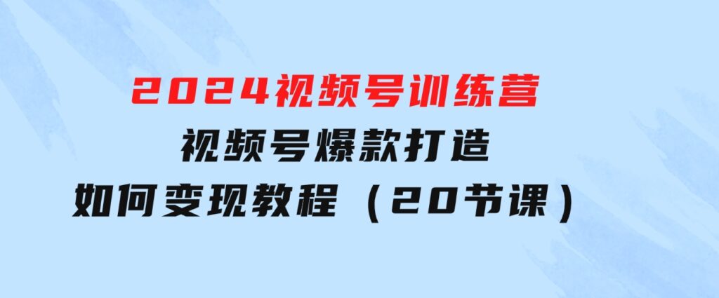 2024视频号训练营，视频号爆款打造，如何变现教程（20节课）-柚子资源网