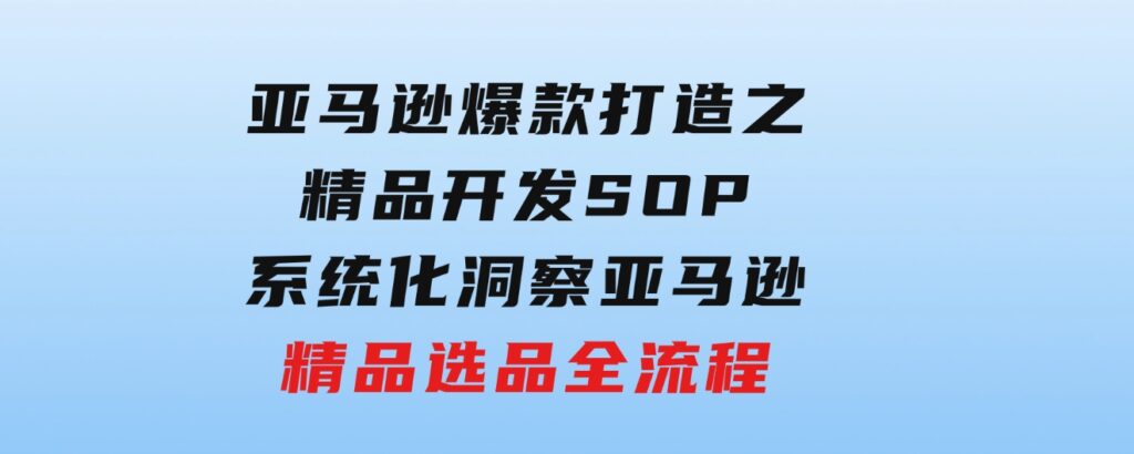 【训练营】亚马逊爆款打造之精品开发SOP，系统化洞察亚马逊精品选品全流程-柚子资源网