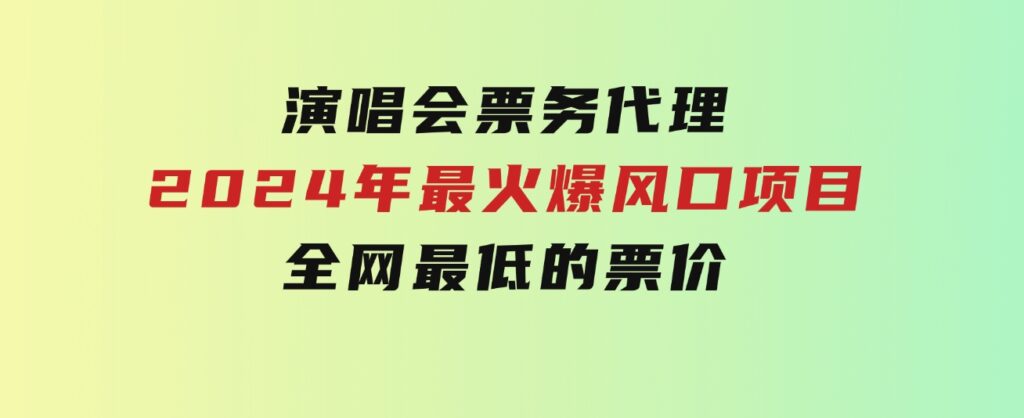 演唱会票务代理，2024年最火爆风口项目，全网最低的票价，小白一分钟上…-柚子资源网