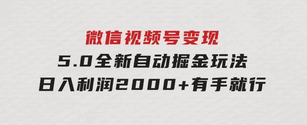 微信视频号变现，5.0全新自动掘金玩法，日入利润2000+有手就行-柚子资源网