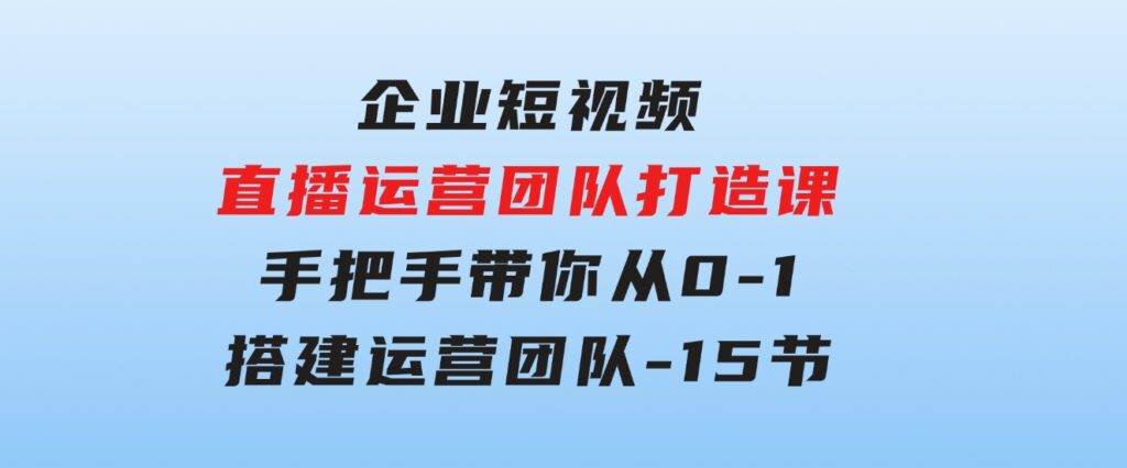 企业短视频-直播运营团队打造课，手把手带你从0-1搭建运营团队-15节-柚子资源网