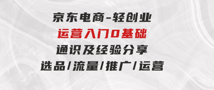 京东电商-轻创业运营入门0基础通识及经验分享：选品/流量/推广/运营-柚子资源网