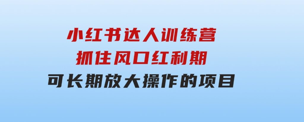 小红书达人训练营-第4期：抓住风口红利期，可长期，放大操作的项目-柚子资源网