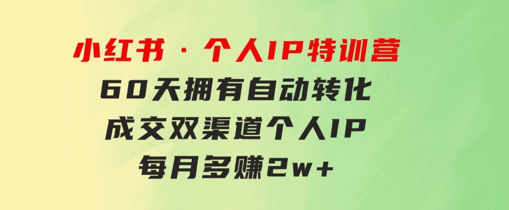 小红书·个人IP特训营：60天拥有自动转化成交双渠道个人IP，每月多赚2w+-柚子资源网