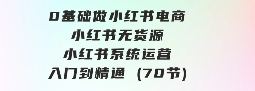 0基础做小红书电商，小红书无货源，小红书系统运营，入门到精通(70节)-柚子资源网
