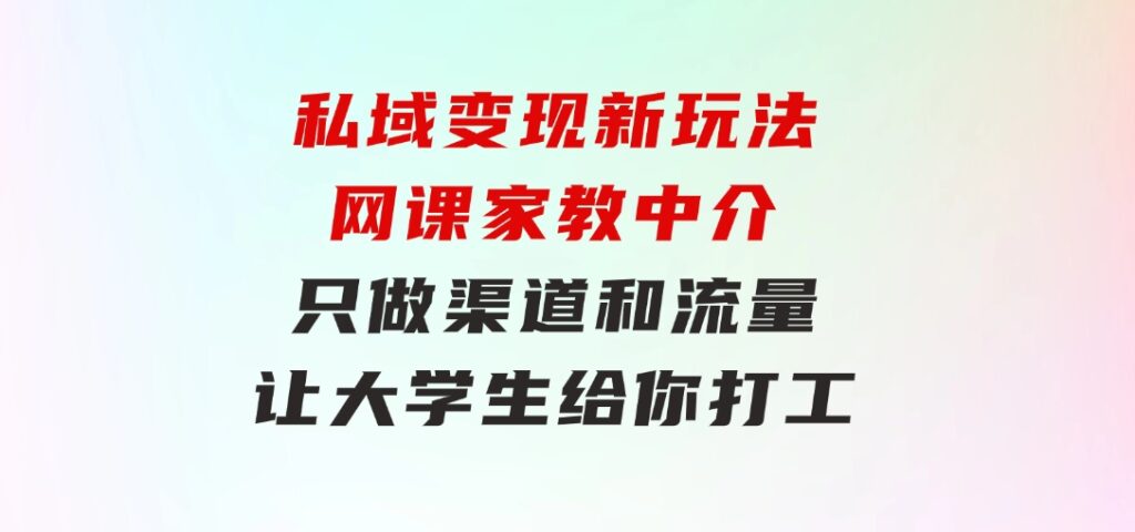 私域变现新玩法，网课家教中介，只做渠道和流量，让大学生给你打工-柚子资源网