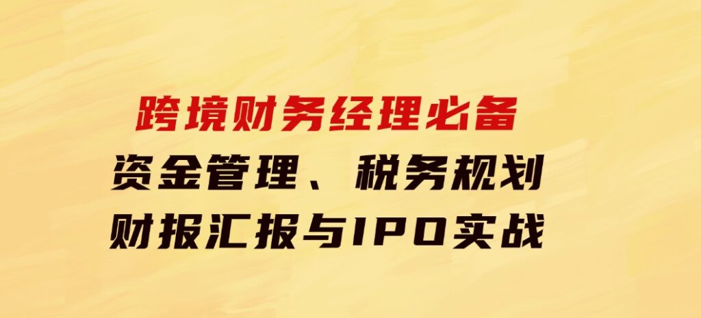 跨境财务经理必备：资金管理、税务规划、财报汇报与IPO实战-柚子资源网