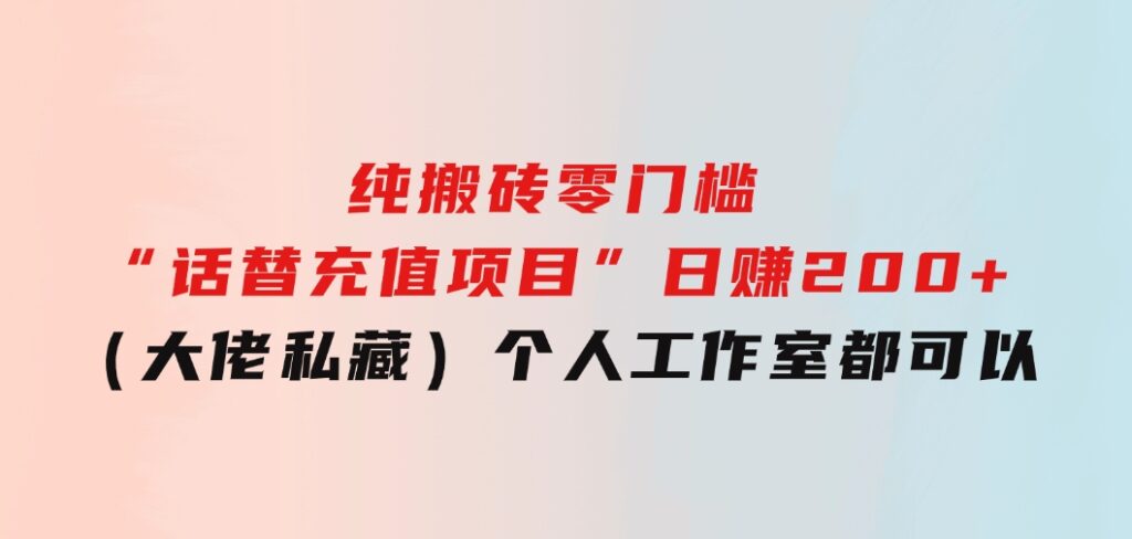 纯搬砖零门槛“话替充值项目”日赚200+（大佬私藏）个人工作室都可以快-柚子资源网