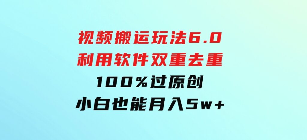 视频搬运玩法6.0，利用软件双重去重，100%过原创，小白也能月入5w+-柚子资源网
