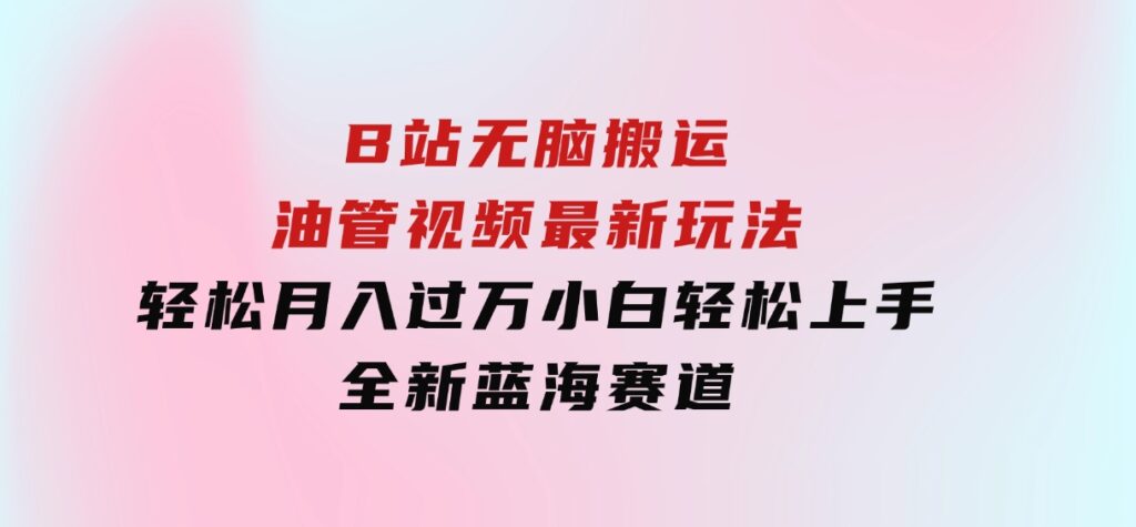 B站无脑搬运油管视频最新玩法，轻松月入过万，小白轻松上手，全新蓝海赛道-柚子资源网
