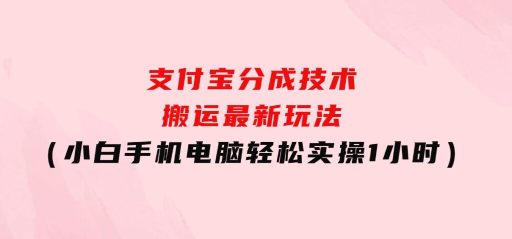 支付宝分成技术搬运“最新玩法”（小白手机电脑轻松实操1小时）-柚子资源网