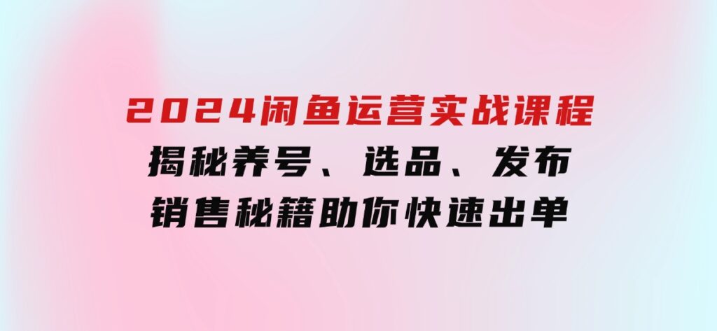 2024闲鱼运营实战课程：揭秘养号、选品、发布与销售秘籍，助你快速出单-柚子资源网