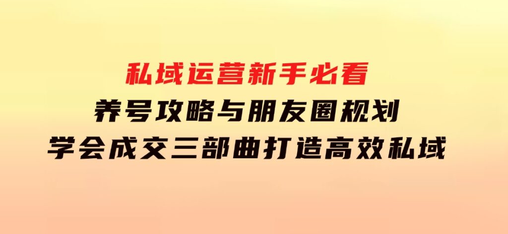 私域运营新手必看：养号攻略与朋友圈规划，学会成交三部曲，打造高效私域-柚子资源网
