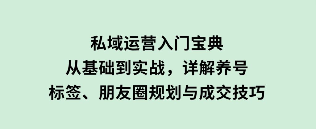 私域运营入门宝典：从基础到实战，详解养号、标签、朋友圈规划与成交技巧-柚子资源网