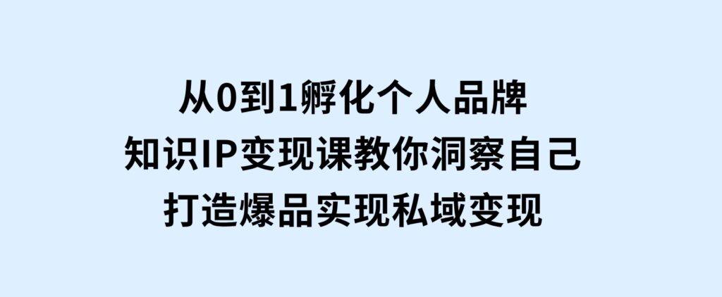 从0到1孵化个人品牌，知识IP变现课教你洞察自己，打造爆品，实现私域变现-柚子资源网
