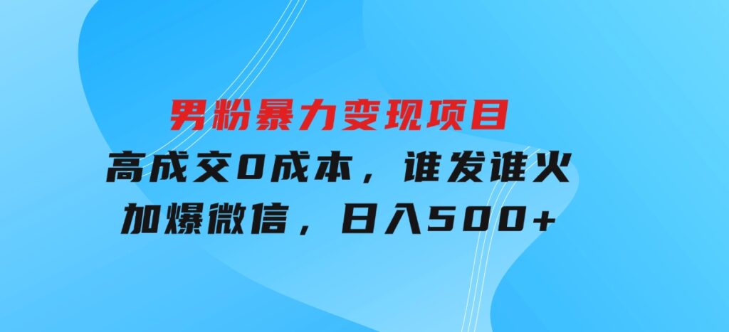 男粉暴力变现项目，高成交0成本，谁发谁火，加爆微信，日入500+-柚子资源网