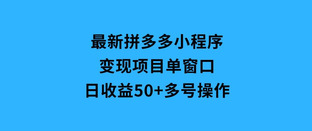 最新拼多多小程序变现项目，单窗口日收益50+多号操作-柚子资源网