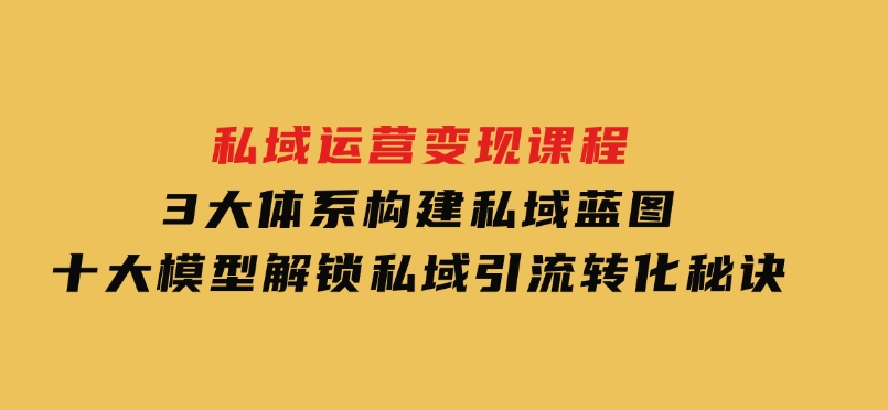 私域运营变现课程，3大体系构建私域蓝图，十大模型解锁私域引流转化秘诀-柚子资源网